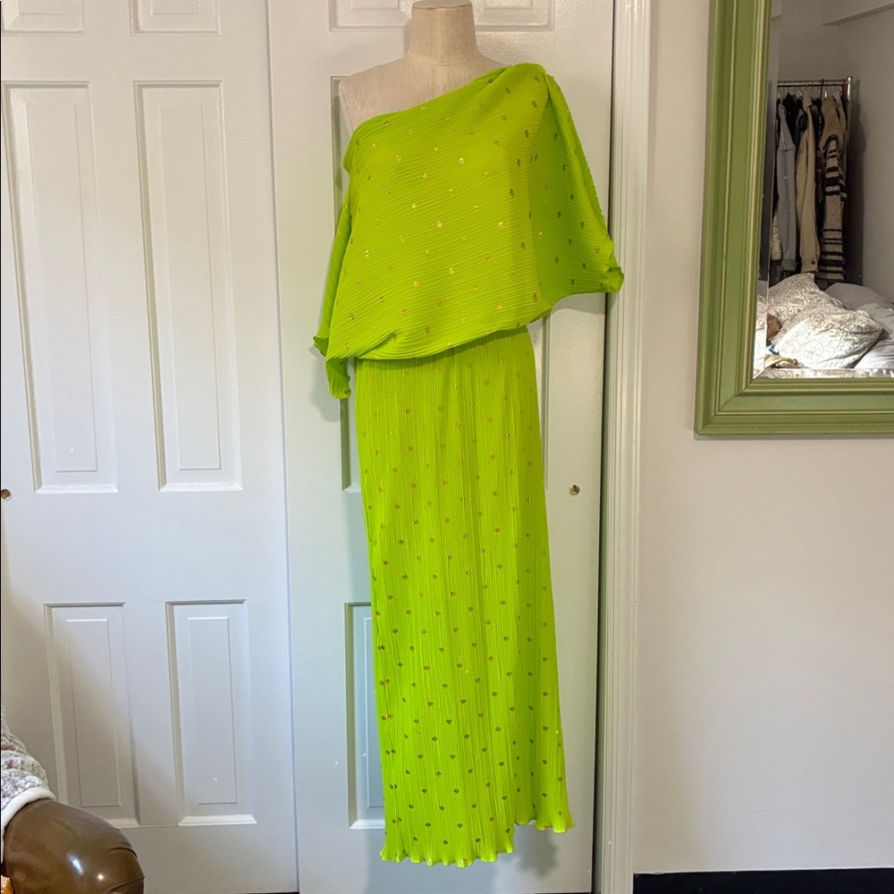 Never Fully Dressed Lime Green Draped Maxi Dress